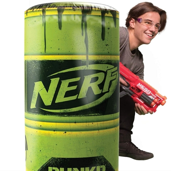 2 Nerf Bunkr Battlezones Inflatable Barrier Caution Crate Toxic Barrel Blaster - Picture 1 of 7